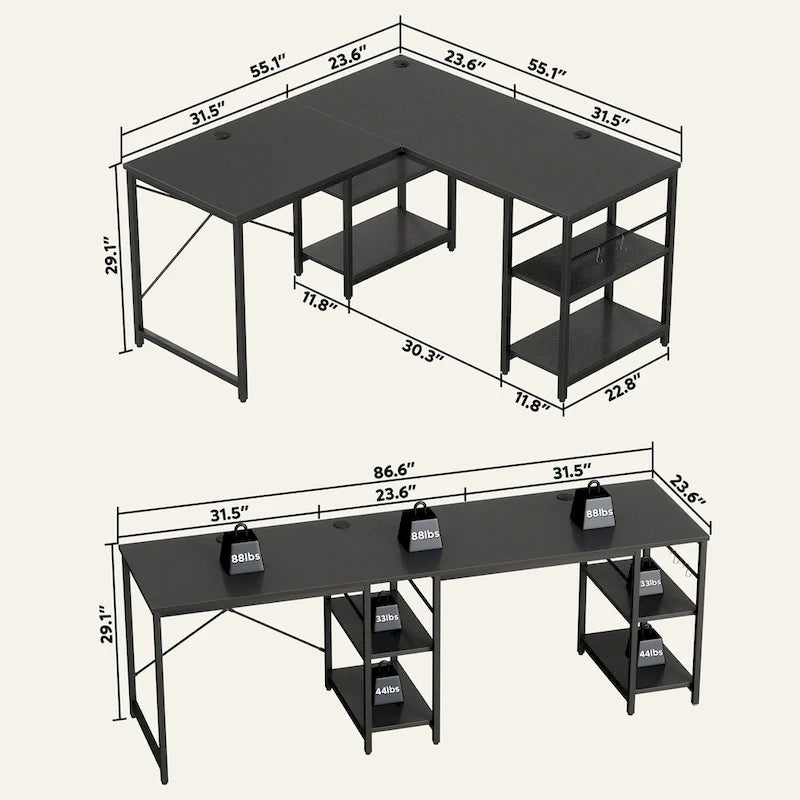 Bureau d'angle de 95,2 pouces avec étagères Bureau d'ordinateur pour la maison