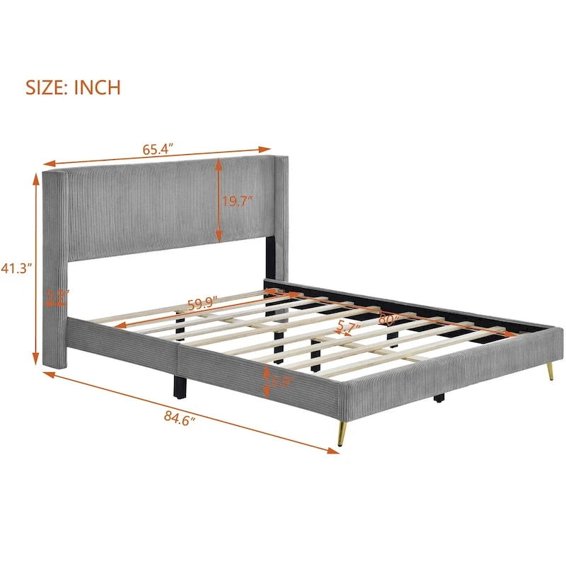 Lit plateforme Queen Size avec pieds en métal