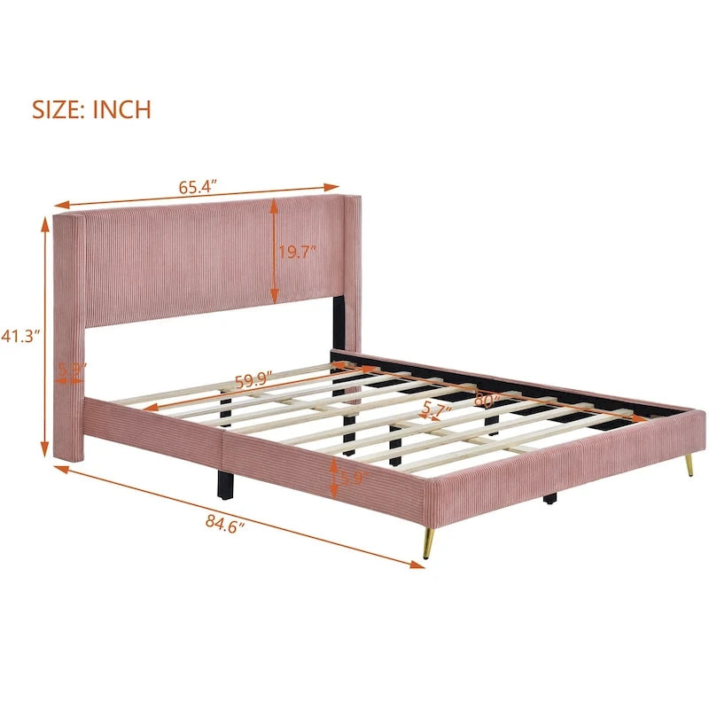 Lit plateforme Queen Size avec pieds en métal
