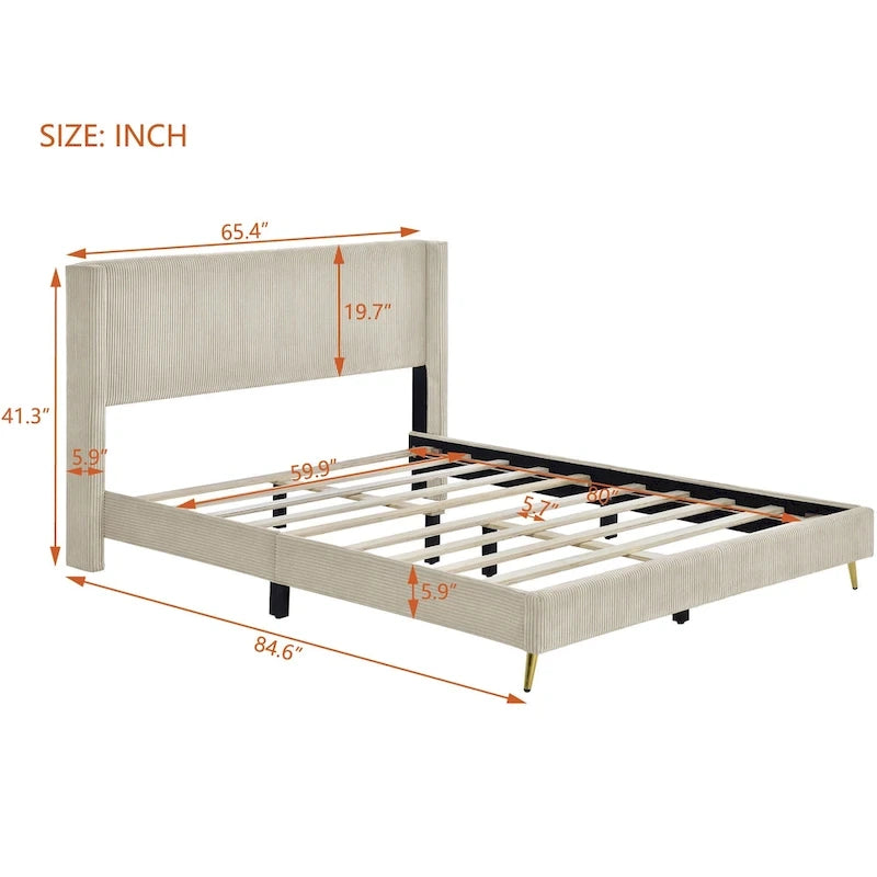 Lit plateforme Queen Size avec pieds en métal