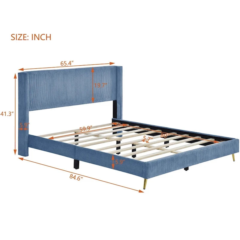 Lit plateforme Queen Size avec pieds en métal