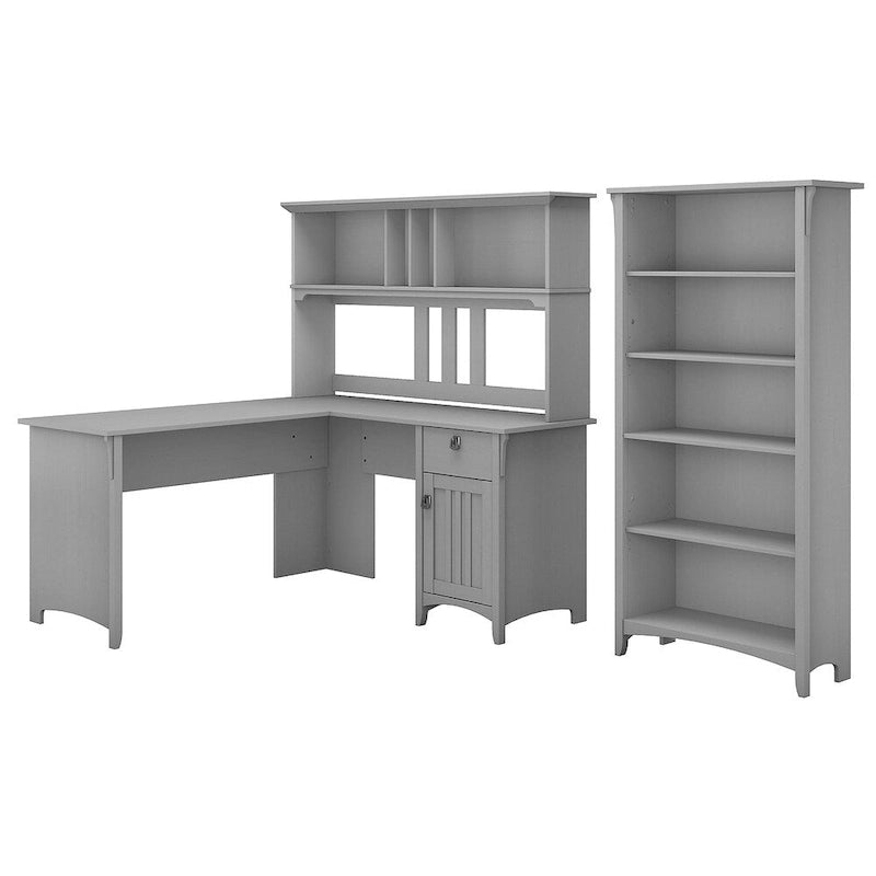 Bureau d'angle Salinas 60W avec huche et bibliothèque, gris Cape Cod