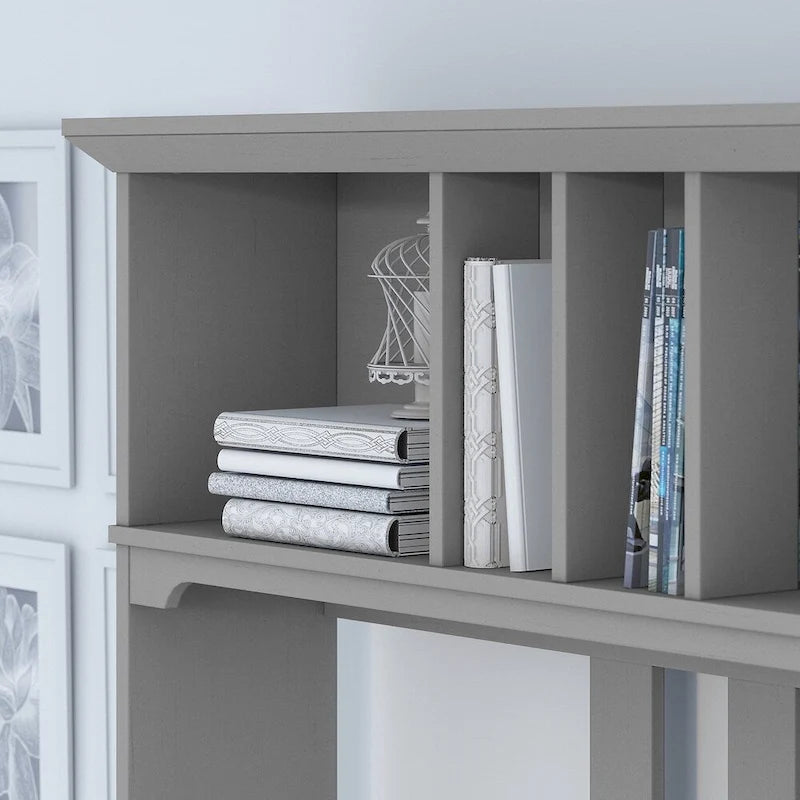Bureau d'angle Salinas 60W avec huche et bibliothèque, gris Cape Cod