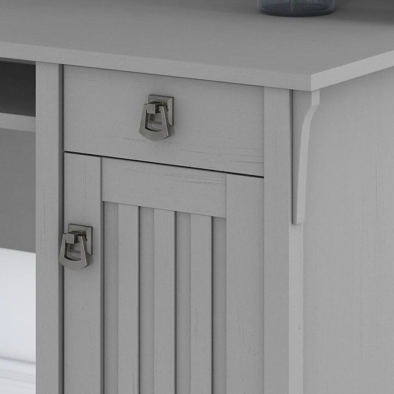 Bureau d'angle Salinas 60W avec huche et bibliothèque, gris Cape Cod