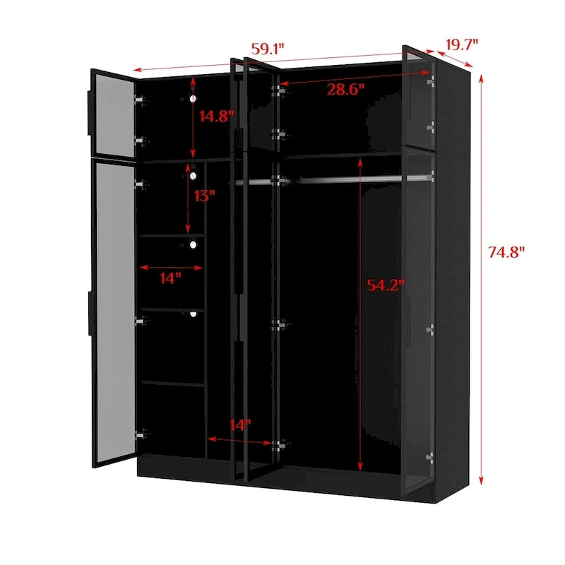 Armoire moderne à cadre en aluminium : design spacieux avec armoires LED