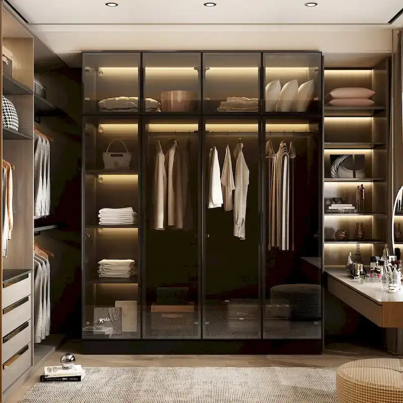 Armoire moderne à cadre en aluminium : design spacieux avec armoires LED