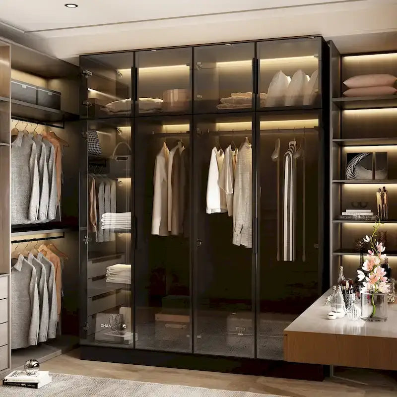 Armoire moderne à cadre en aluminium : design spacieux avec armoires LED