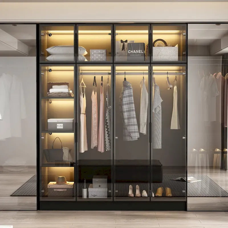 Armoire moderne à cadre en aluminium : design spacieux avec armoires LED