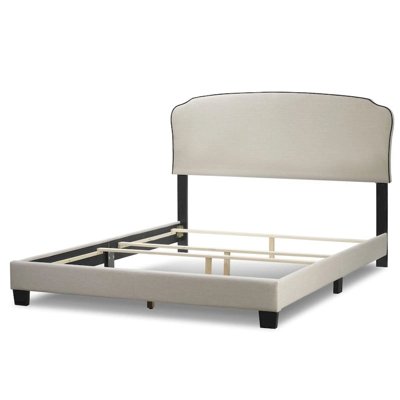 Lit Queen Aric en tissu beige avec passepoil contrastant