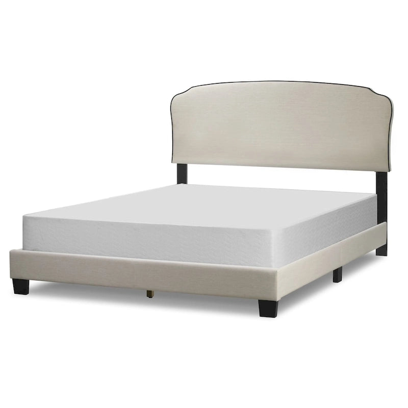 Lit Queen Aric en tissu beige avec passepoil contrastant