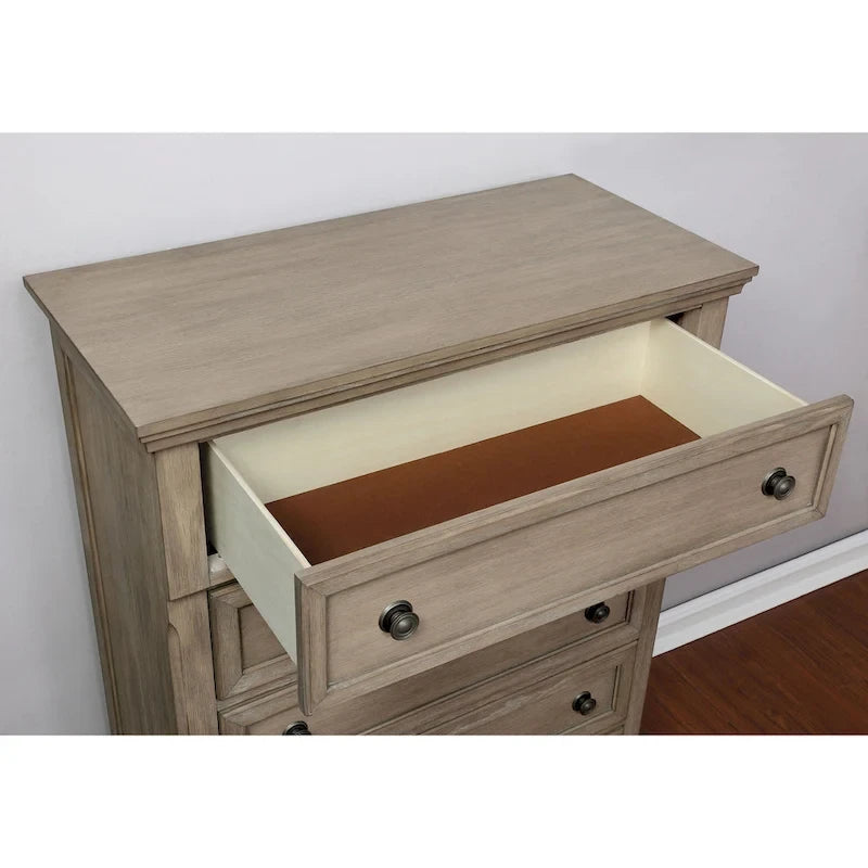 Ensemble de chambre à coucher 3 pièces Nahkohe avec rangement, en bois gris de transition et lit traîneau avec ports USB, par Furniture of America