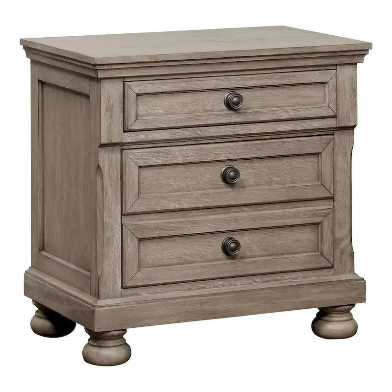 Ensemble de chambre à coucher 3 pièces Nahkohe avec rangement, en bois gris de transition et lit traîneau avec ports USB, par Furniture of America