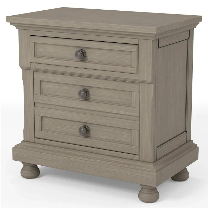 Ensemble de chambre à coucher 3 pièces Nahkohe avec rangement, en bois gris de transition et lit traîneau avec ports USB, par Furniture of America