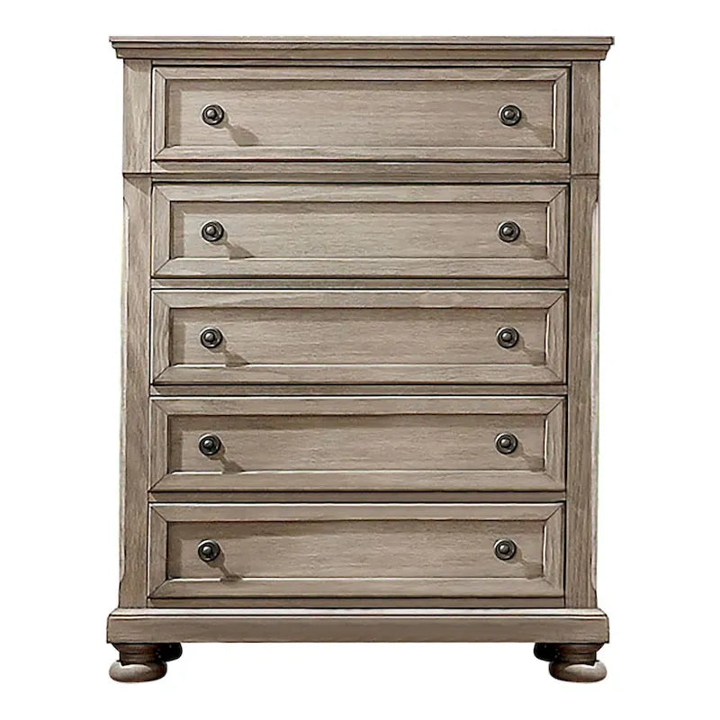 Ensemble de chambre à coucher 3 pièces Nahkohe avec rangement, en bois gris de transition et lit traîneau avec ports USB, par Furniture of America