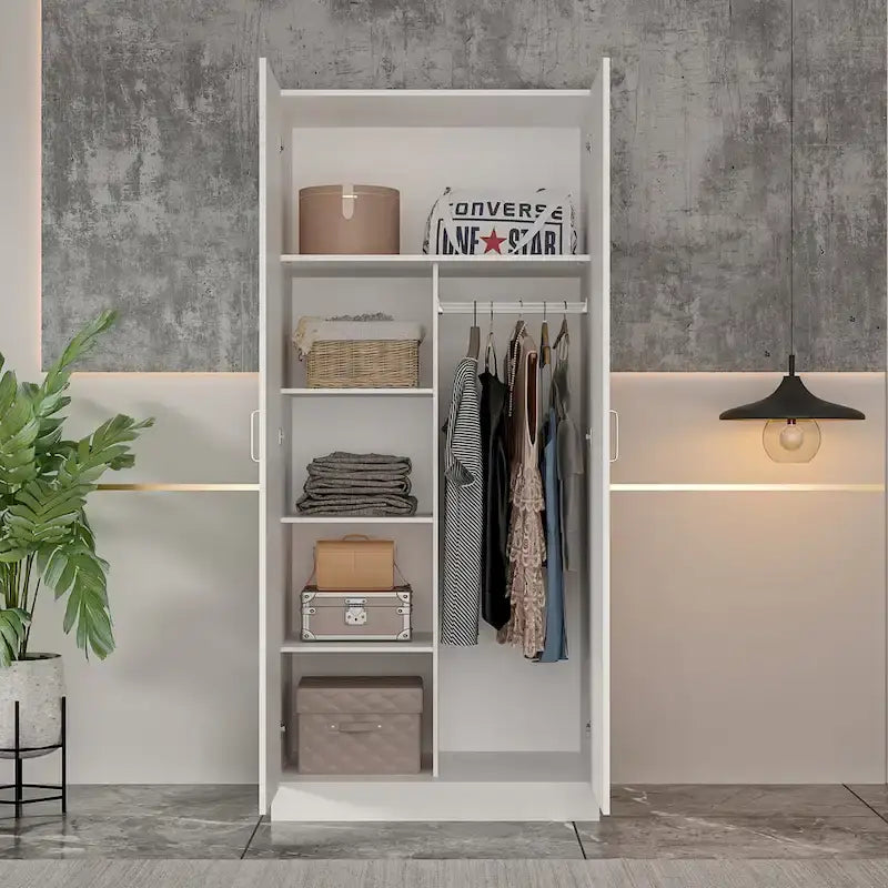 Armoire Kerrogee à 5 niveaux avec 2 portes et une tringle de suspension – 80L x 40P x 180H cm