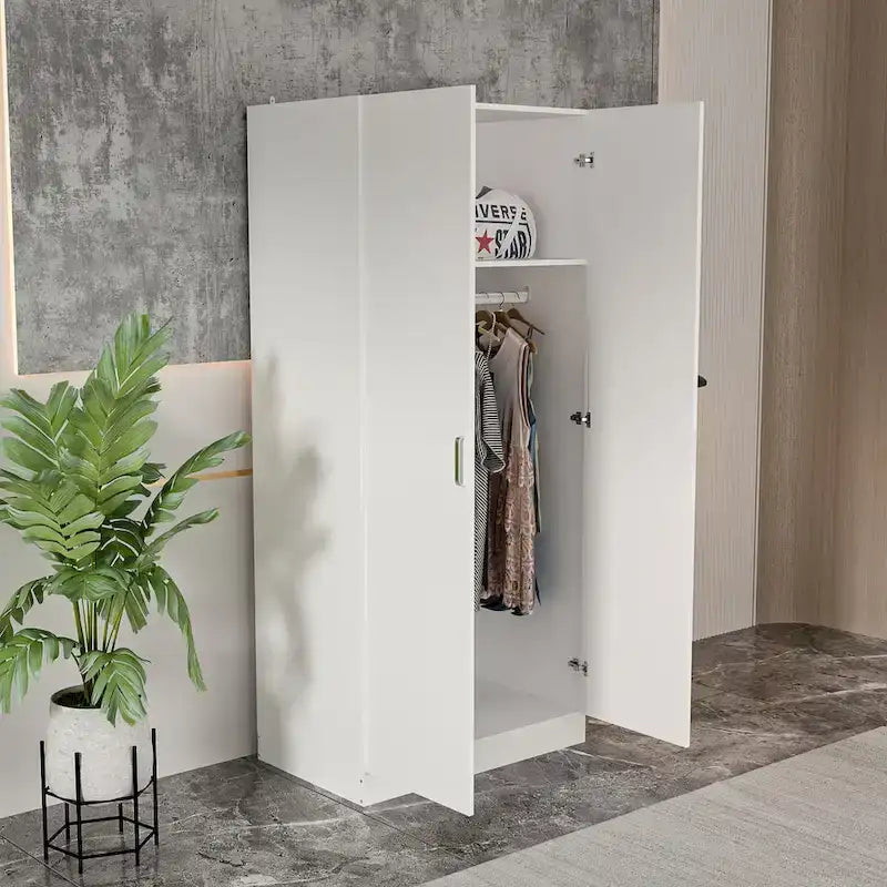 Armoire Kerrogee à 5 niveaux avec 2 portes et une tringle de suspension – 80L x 40P x 180H cm