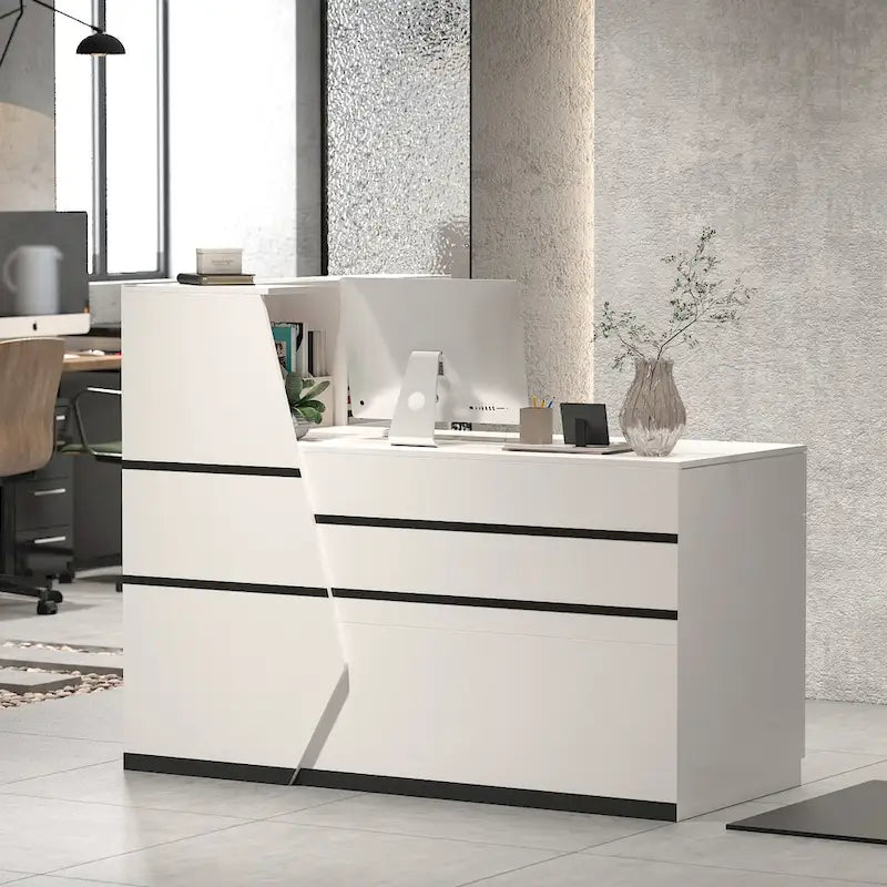 Timechee 55,1 W Bureau d'angle en bois pour réception, ordinateur et clavier