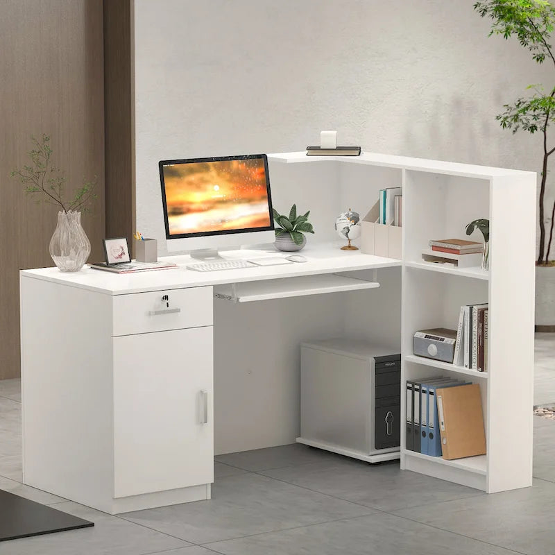 Timechee 55,1 W Bureau d'angle en bois pour réception, ordinateur et clavier