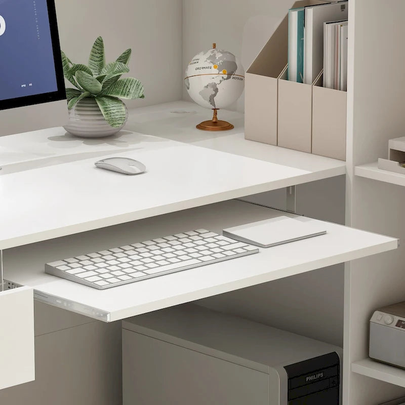 Timechee 55,1 W Bureau d'angle en bois pour réception, ordinateur et clavier
