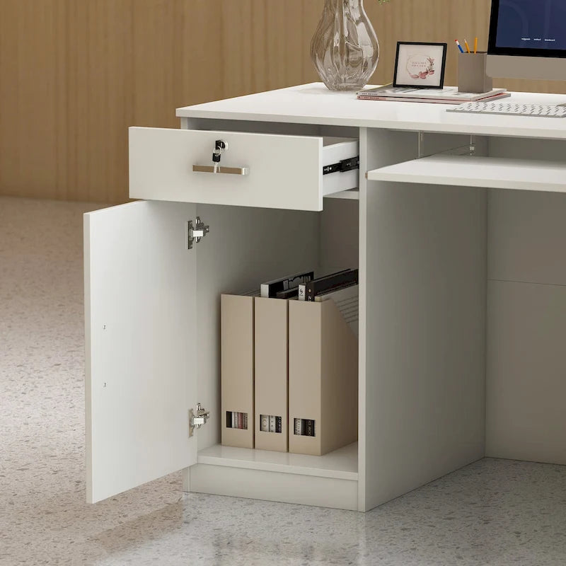 Timechee 55,1 W Bureau d'angle en bois pour réception, ordinateur et clavier