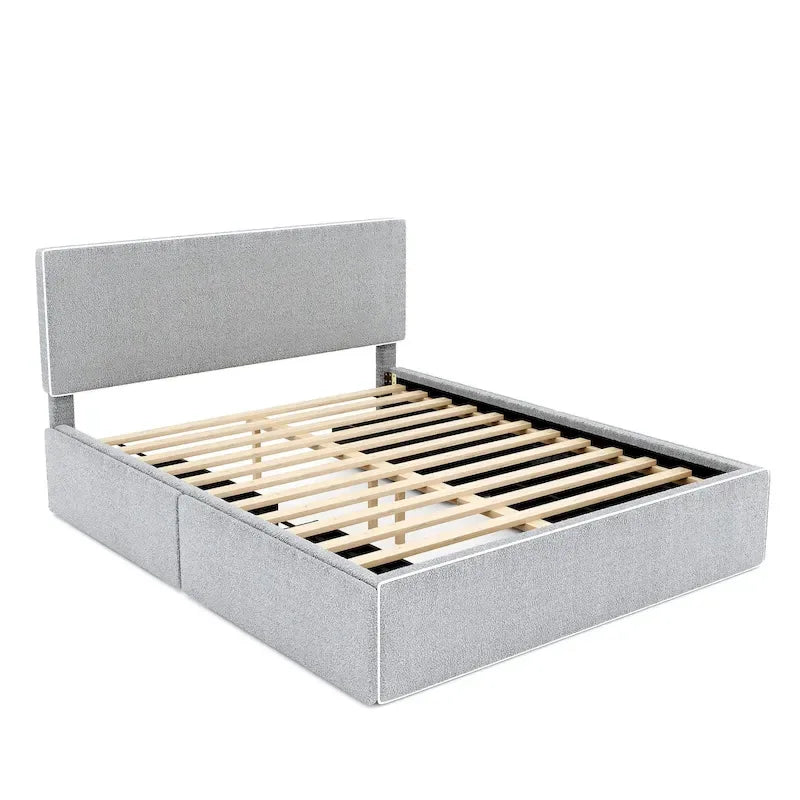 Lit plateforme capitonné Queen Size avec 4 tiroirs