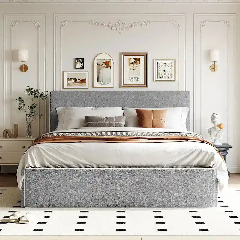 Lit plateforme capitonné Queen Size avec 4 tiroirs