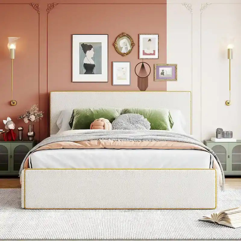 Lit plateforme capitonné Queen Size avec 4 tiroirs