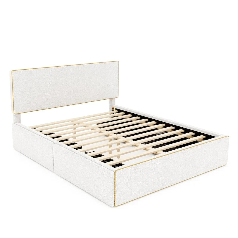 Lit plateforme capitonné Queen Size avec 4 tiroirs