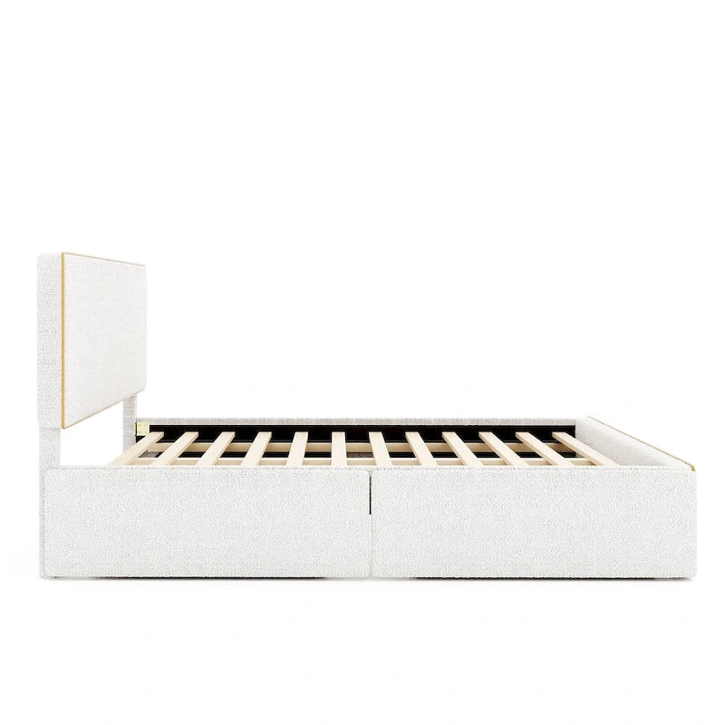 Lit plateforme capitonné Queen Size avec 4 tiroirs