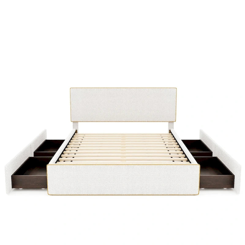 Lit plateforme capitonné Queen Size avec 4 tiroirs