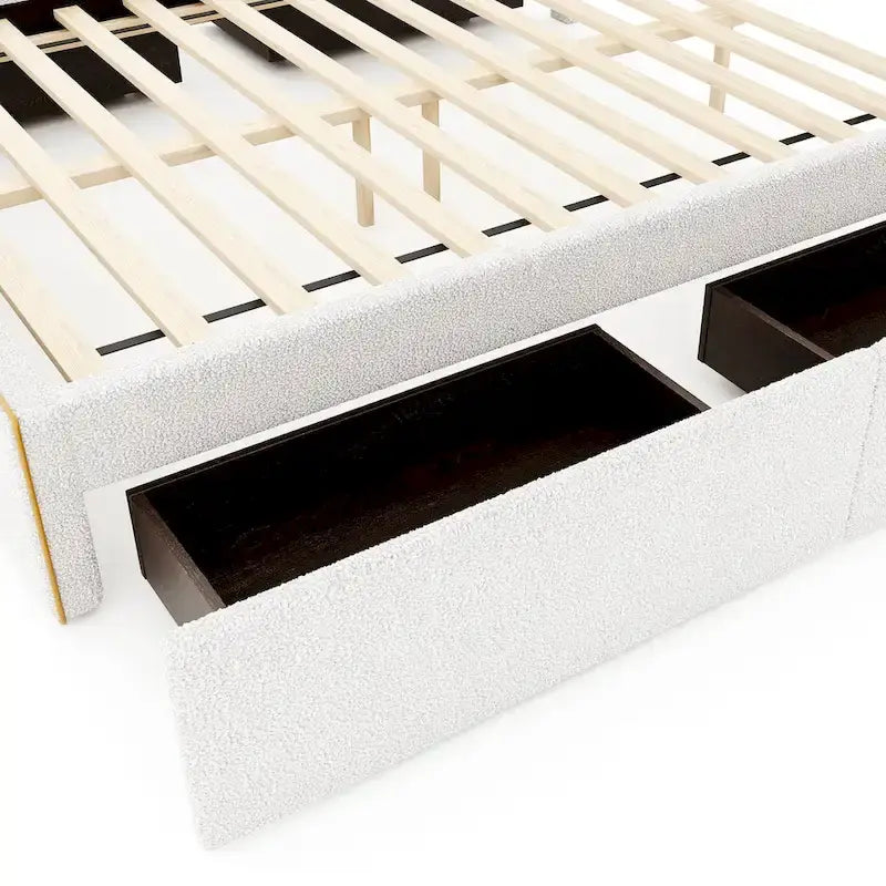 Lit plateforme capitonné Queen Size avec 4 tiroirs