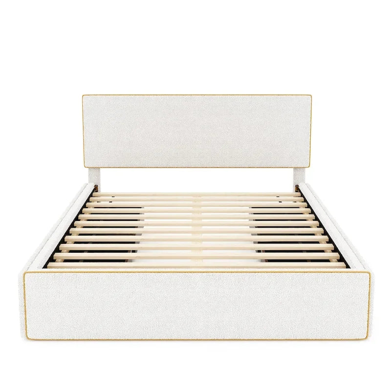 Lit plateforme capitonné Queen Size avec 4 tiroirs