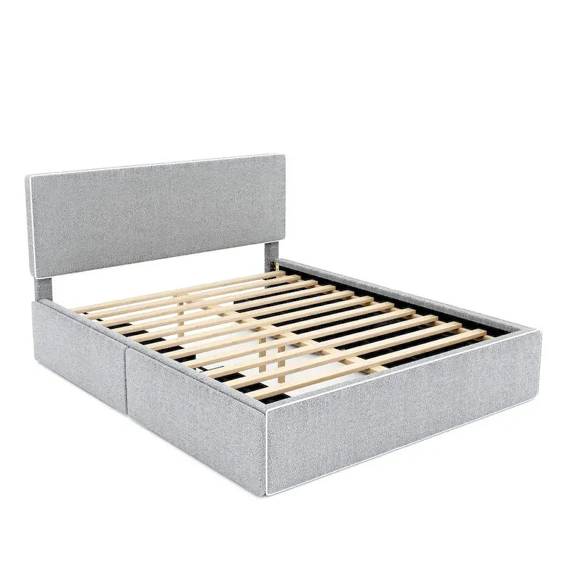 Lit plateforme capitonné Queen Size avec 4 tiroirs