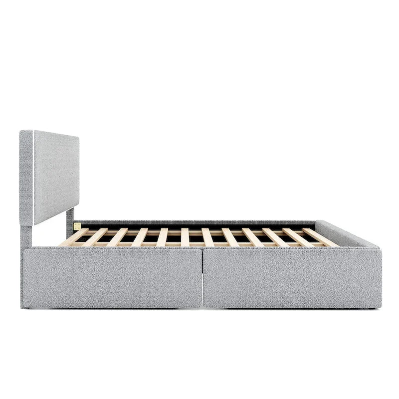 Lit plateforme capitonné Queen Size avec 4 tiroirs