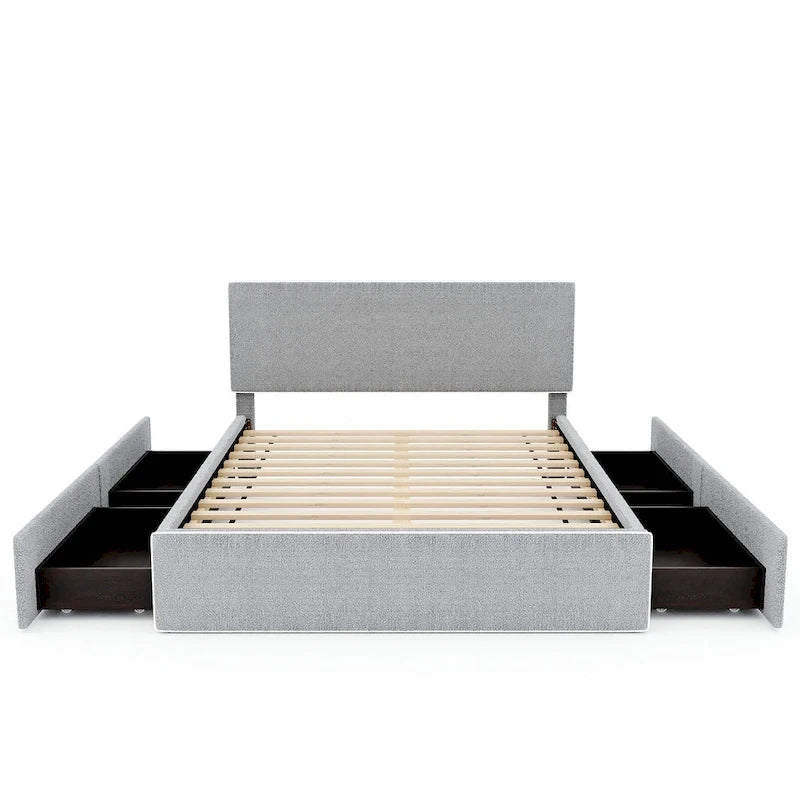 Lit plateforme capitonné Queen Size avec 4 tiroirs