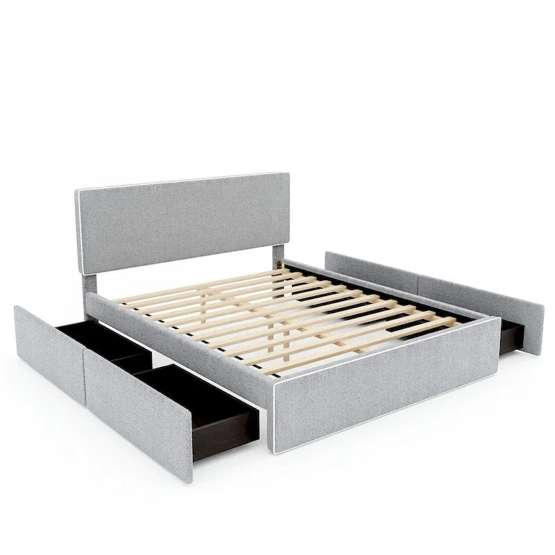 Lit plateforme capitonné Queen Size avec 4 tiroirs