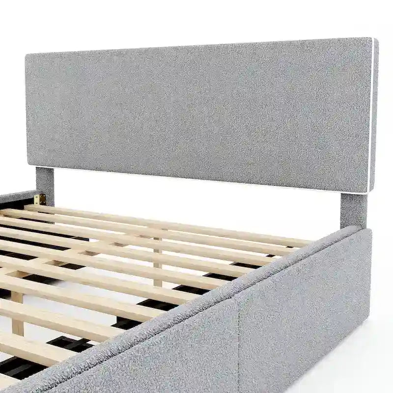 Lit plateforme capitonné Queen Size avec 4 tiroirs