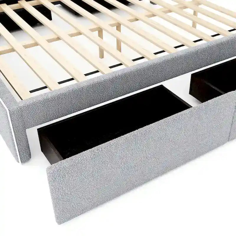 Lit plateforme capitonné Queen Size avec 4 tiroirs