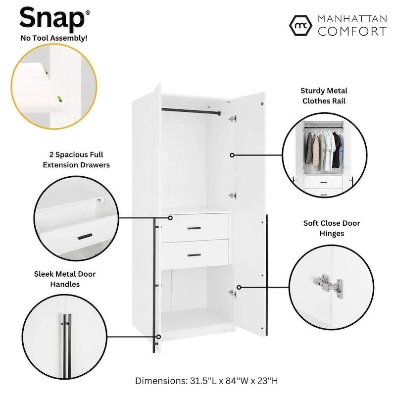 Manhattan Comfort Lee Armoire-penderie autoportante moderne 2.0