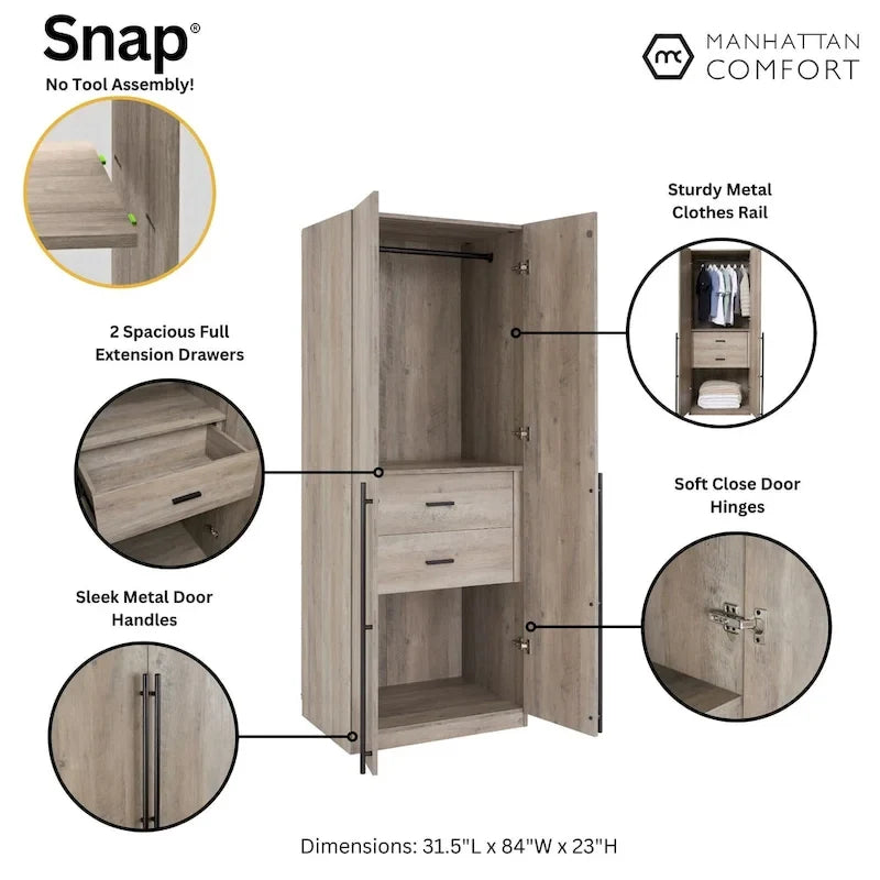 Manhattan Comfort Lee Armoire-penderie autoportante moderne 2.0