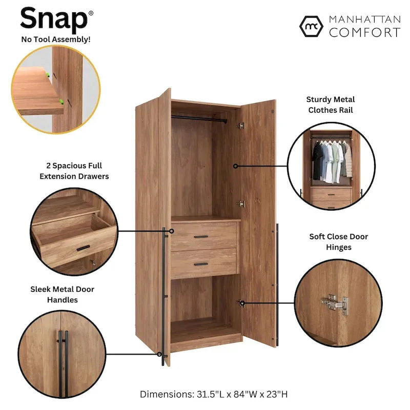 Manhattan Comfort Lee Armoire-penderie autoportante moderne 2.0