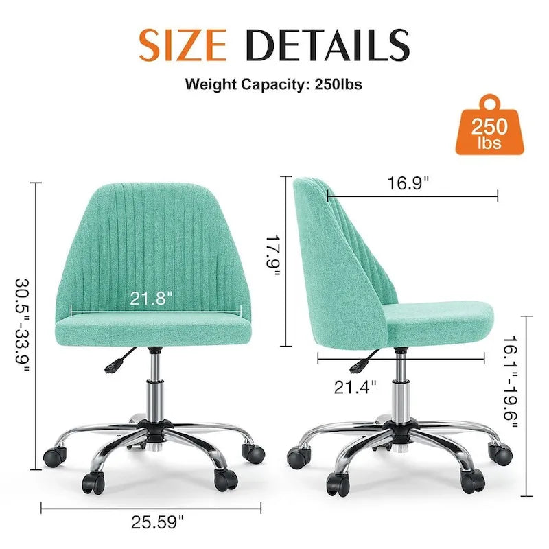 Chaise de bureau à roulettes, hauteur réglable, revêtement en tissu, pivotante