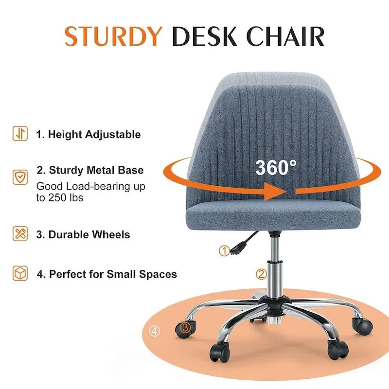 Chaise de bureau à roulettes, hauteur réglable, revêtement en tissu, pivotante