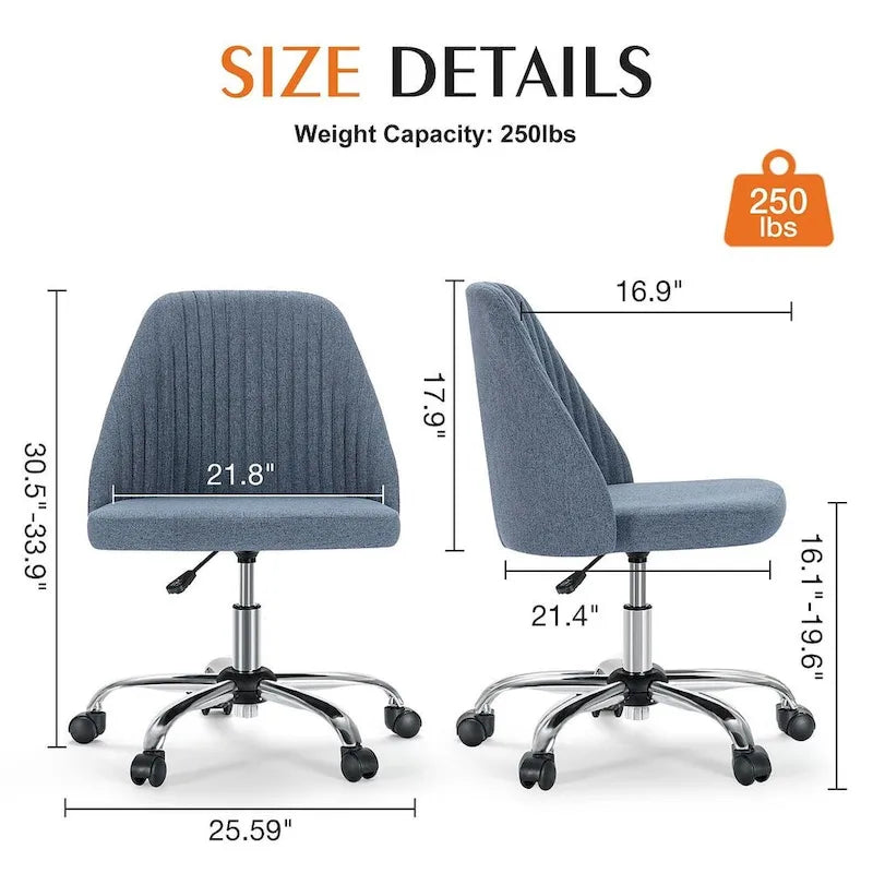 Chaise de bureau à roulettes, hauteur réglable, revêtement en tissu, pivotante