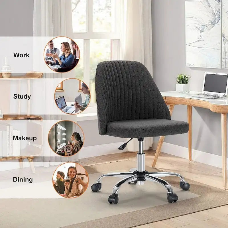 Chaise de bureau à roulettes, hauteur réglable, revêtement en tissu, pivotante