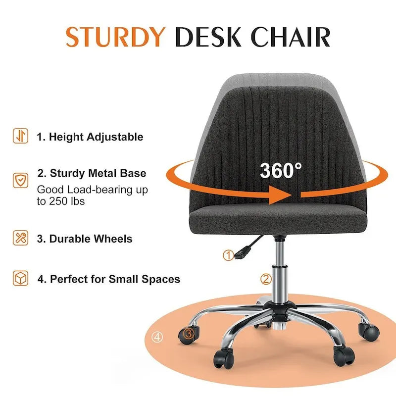 Chaise de bureau à roulettes, hauteur réglable, revêtement en tissu, pivotante
