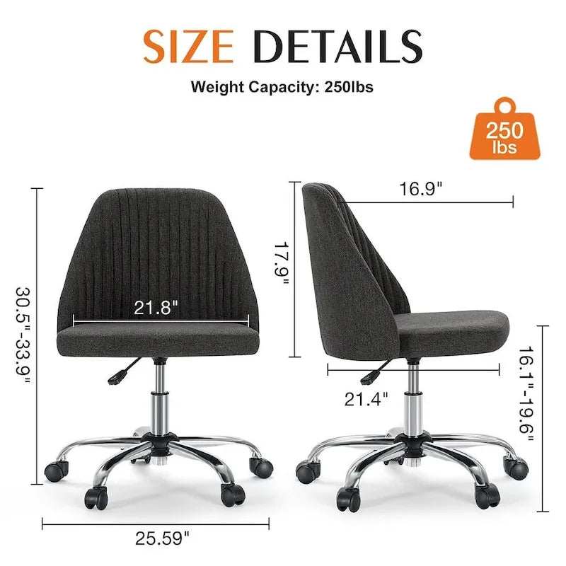 Chaise de bureau à roulettes, hauteur réglable, revêtement en tissu, pivotante