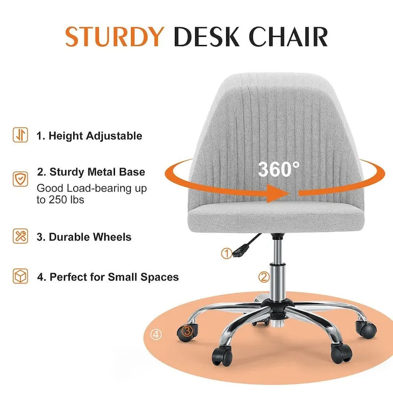 Chaise de bureau à roulettes, hauteur réglable, revêtement en tissu, pivotante