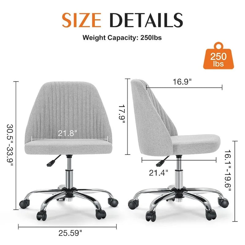 Chaise de bureau à roulettes, hauteur réglable, revêtement en tissu, pivotante