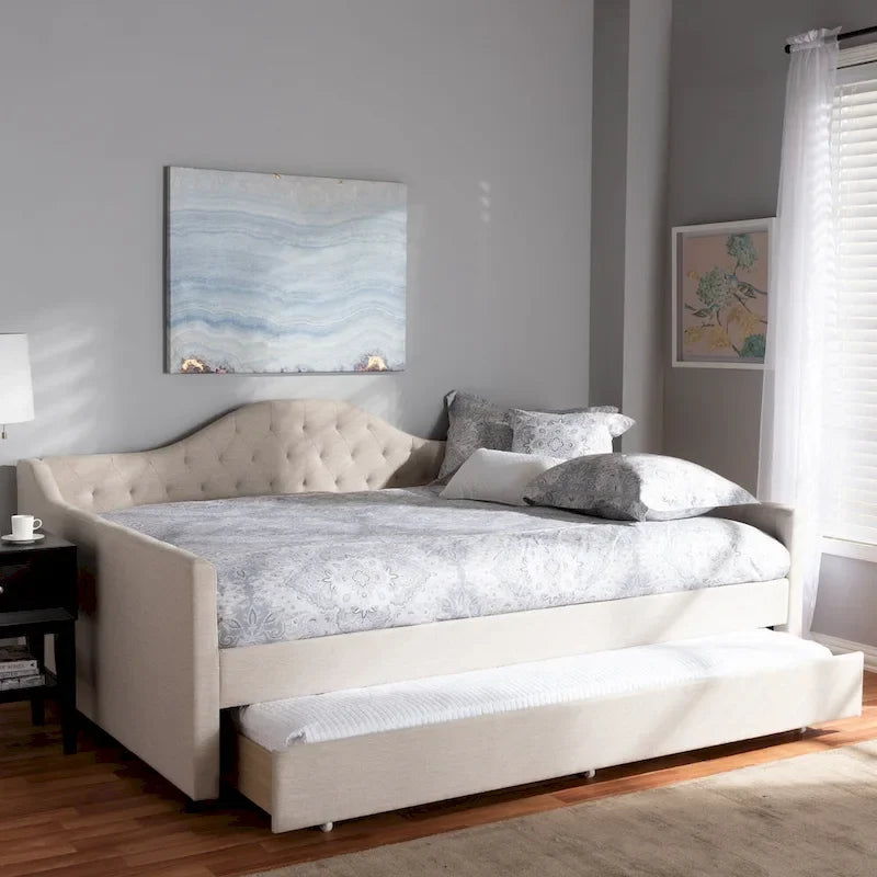 Lit de repos contemporain Eliza avec lit gigogne escamotable par Baxton Studio